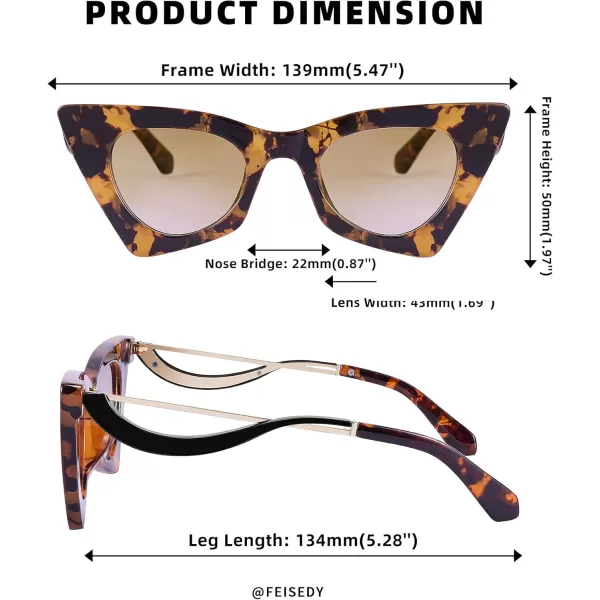 FEISEDY Women Vintage 60s Cateye Sunglasses Cool Personality Charm Modern Trendy Cute Cat Eye Glasses B2779