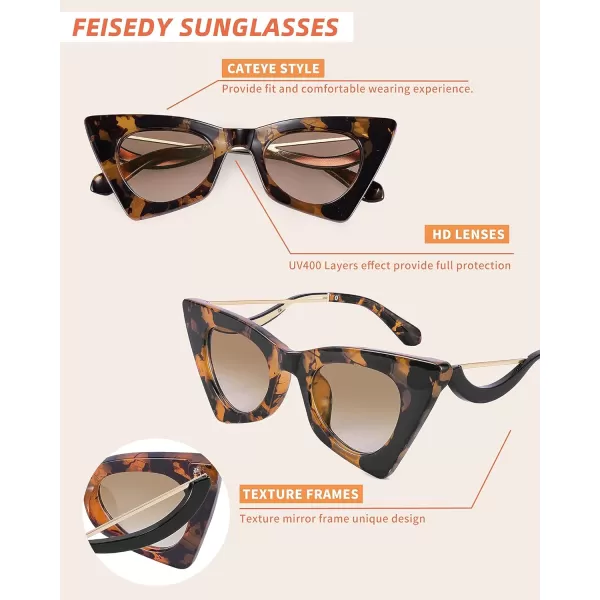 FEISEDY Women Vintage 60s Cateye Sunglasses Cool Personality Charm Modern Trendy Cute Cat Eye Glasses B2779