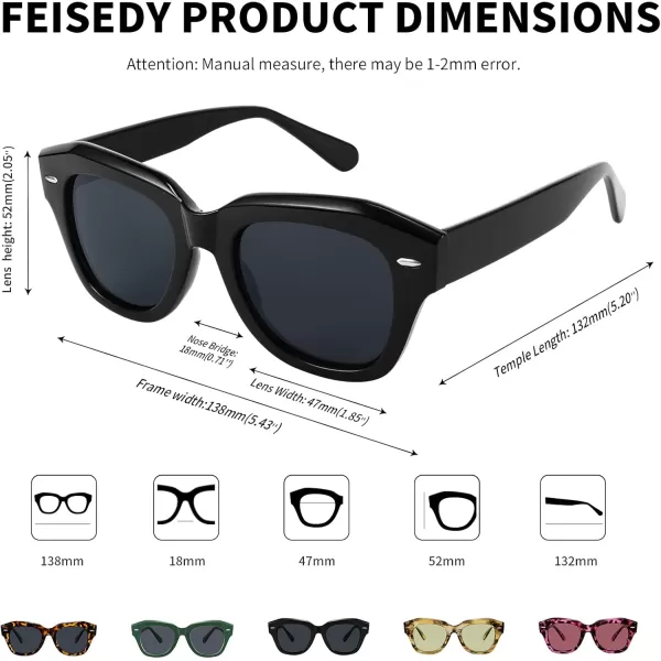 FEISEDY Womens Square Vintage Sunglasses Classic Cateye Retro Style Sun Glasses UV400 B2861Black Frame  Grey Lens
