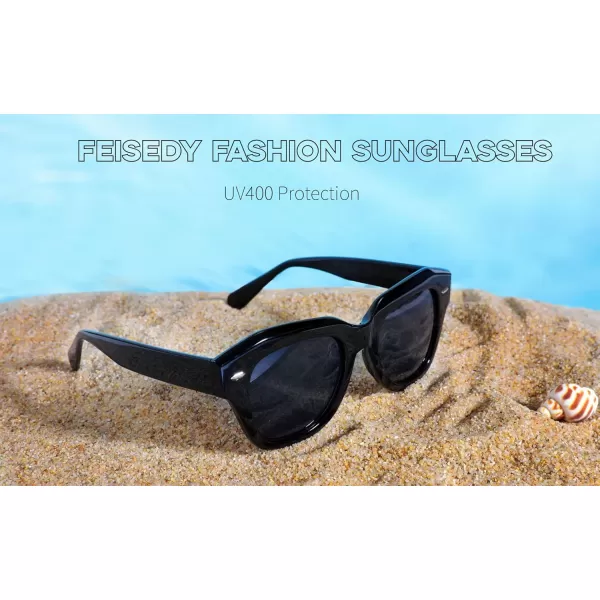 FEISEDY Womens Square Vintage Sunglasses Classic Cateye Retro Style Sun Glasses UV400 B2861Black Frame  Grey Lens