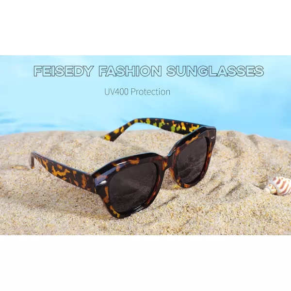 FEISEDY Womens Square Vintage Sunglasses Classic Cateye Retro Style Sun Glasses UV400 B2861Leopard Frame  Grey Lens