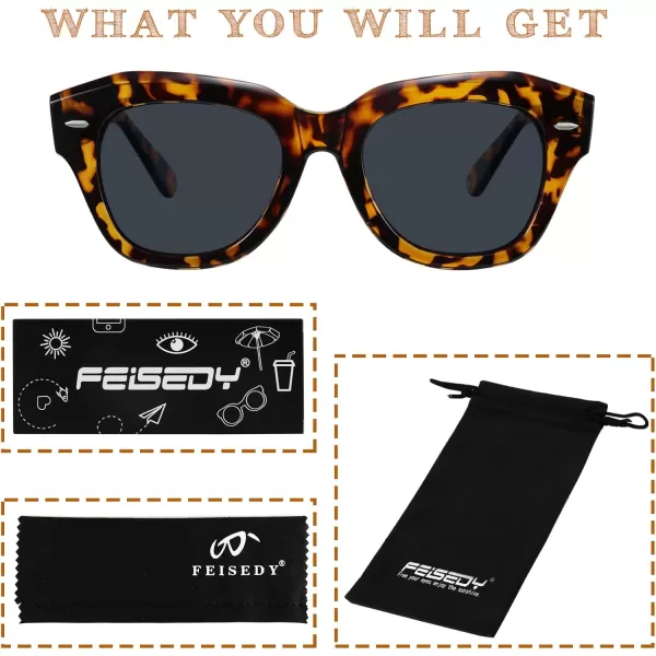 FEISEDY Womens Square Vintage Sunglasses Classic Cateye Retro Style Sun Glasses UV400 B2861Leopard Frame  Grey Lens