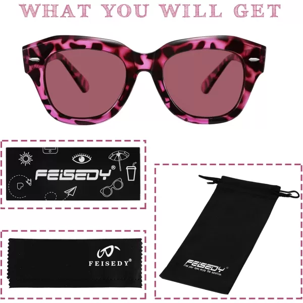 FEISEDY Womens Square Vintage Sunglasses Classic Cateye Retro Style Sun Glasses UV400 B2861Pink Leopard Frame  Pink Lens
