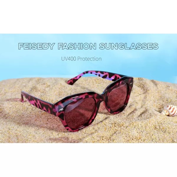 FEISEDY Womens Square Vintage Sunglasses Classic Cateye Retro Style Sun Glasses UV400 B2861Pink Leopard Frame  Pink Lens