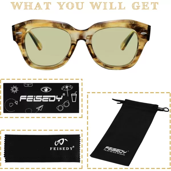 FEISEDY Womens Square Vintage Sunglasses Classic Cateye Retro Style Sun Glasses UV400 B2861Yellow Leopard Frame  Light Yellow Lens