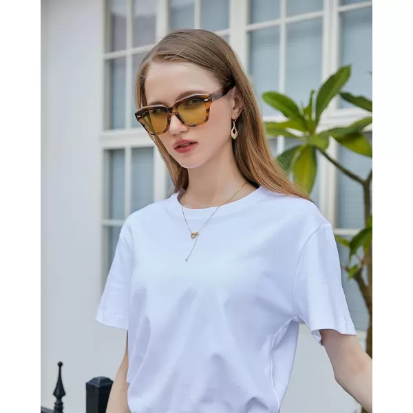 FEISEDY Womens Square Vintage Sunglasses Classic Cateye Retro Style Sun Glasses UV400 B2861Yellow Leopard Frame  Light Yellow Lens