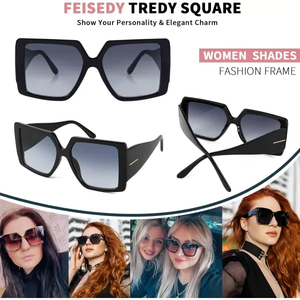 FEISEDY Womens Sunglasses Trendy Large Frame Retro Square Oversized Shades for Men B4036