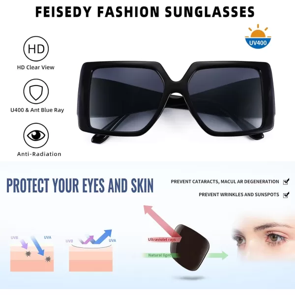 FEISEDY Womens Sunglasses Trendy Large Frame Retro Square Oversized Shades for Men B4036