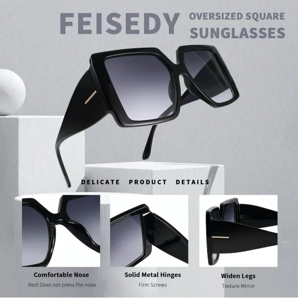 FEISEDY Womens Sunglasses Trendy Large Frame Retro Square Oversized Shades for Men B4036