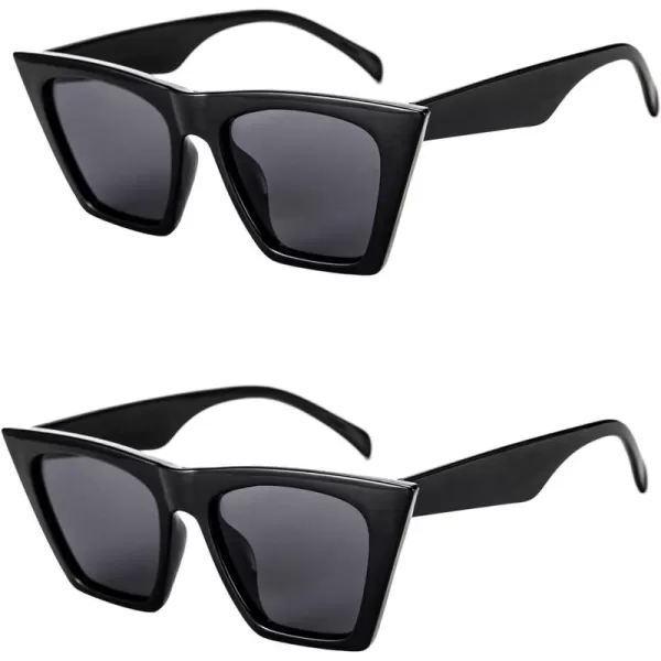 FEISEDY 2 PACK Vintage Square Cat Eye Sunglasses Women Trendy Cateye Sunglasses B2473F2Black  Black