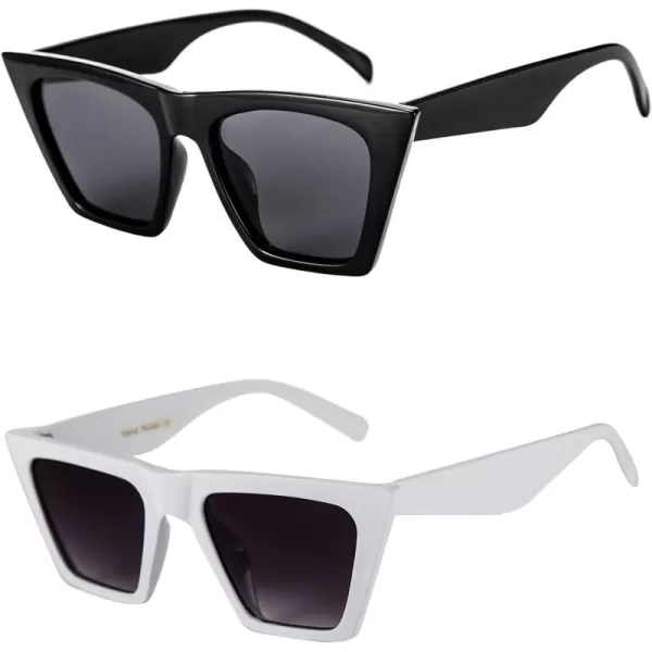 FEISEDY 2 PACK Vintage Square Cat Eye Sunglasses Women Trendy Cateye Sunglasses B2473F2Black  White