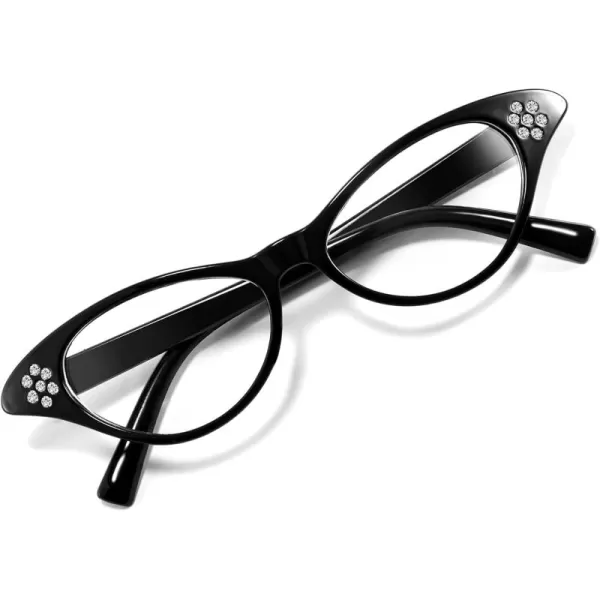 FEISEDY Cat Eye Costume Glasses with Rhinestones Women ampamp Kids 50s 60s Classic Party Cateye Sunglasses B2848001 Black Frame