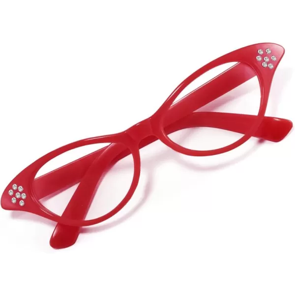 FEISEDY Cat Eye Costume Glasses with Rhinestones Women ampamp Kids 50s 60s Classic Party Cateye Sunglasses B2848002 Red Frame