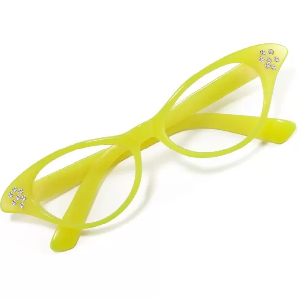 FEISEDY Cat Eye Costume Glasses with Rhinestones Women ampamp Kids 50s 60s Classic Party Cateye Sunglasses B2848004 Yellow Frame