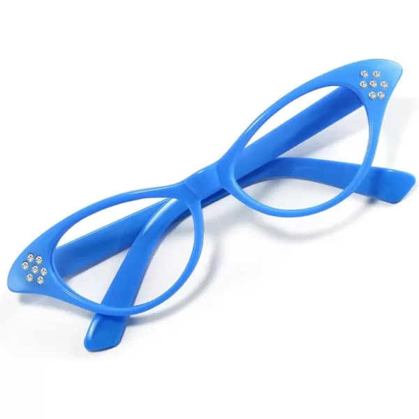 FEISEDY Cat Eye Costume Glasses with Rhinestones Women ampamp Kids 50s 60s Classic Party Cateye Sunglasses B2848006 Blue Frame