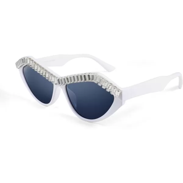 FEISEDY Fashion Cat Eye Diamond Sunglasses Women Retro Vintage Cateye Plastic Frame B2302006 White FrameGray Lens