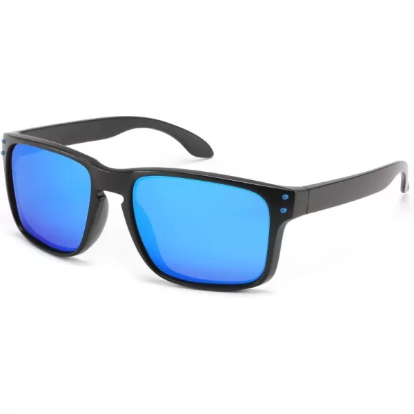 FEISEDY Men Sunglasses PolarizedSquare Vintage Cycling Running Fishing Golf Hiking Sports Sun Glasses B0080Polarized Blue Mirrored Lenses With Black Temples 003