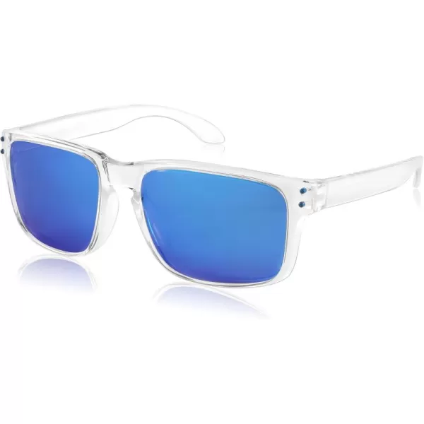 FEISEDY Men Sunglasses PolarizedSquare Vintage Cycling Running Fishing Golf Hiking Sports Sun Glasses B0080Polarized Blue Mirrored Lenses With Transparent Temples 005