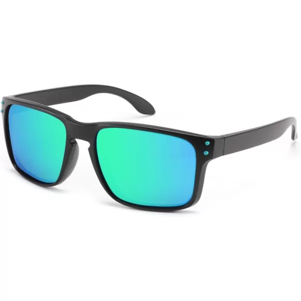 FEISEDY Men Sunglasses PolarizedSquare Vintage Cycling Running Fishing Golf Hiking Sports Sun Glasses B0080Polarized Green Mirrored Lenses With Black Temples 002