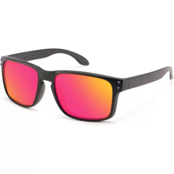 FEISEDY Men Sunglasses PolarizedSquare Vintage Cycling Running Fishing Golf Hiking Sports Sun Glasses B0080Polarized Red Mirrored Lenses With Black Temples 004