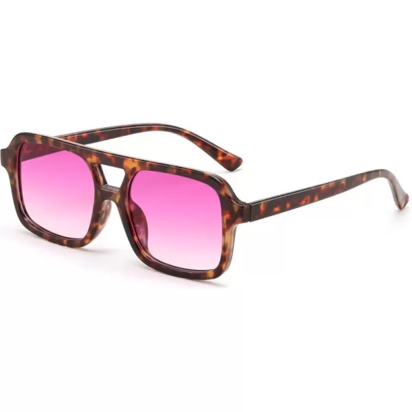 FEISEDY Retro 70s Aviator Sunglasses for Women Men Trendy Flat Square Frame UV400 Sunglasses B0174002 Tortoiseshell  Gradual Purple