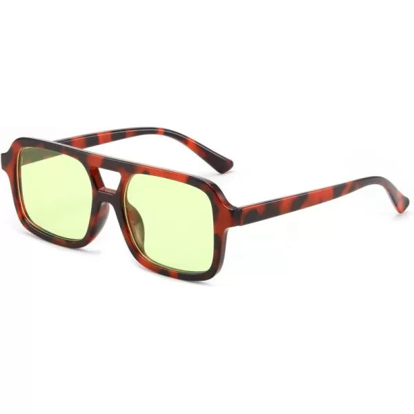 FEISEDY Retro 70s Aviator Sunglasses for Women Men Trendy Flat Square Frame UV400 Sunglasses B0174003 Deep Leopard  Green