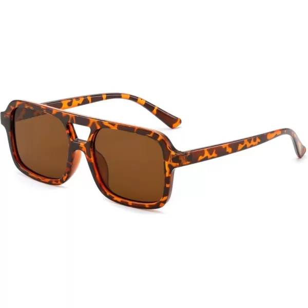 FEISEDY Retro 70s Aviator Sunglasses for Women Men Trendy Flat Square Frame UV400 Sunglasses B0174004 Leopard  Tea