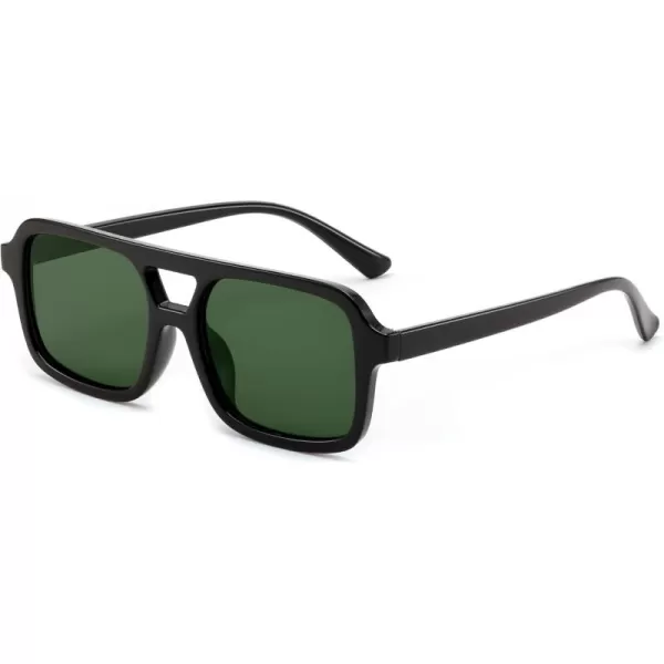 FEISEDY Retro 70s Aviator Sunglasses for Women Men Trendy Flat Square Frame UV400 Sunglasses B0174005 Black  Dark Green