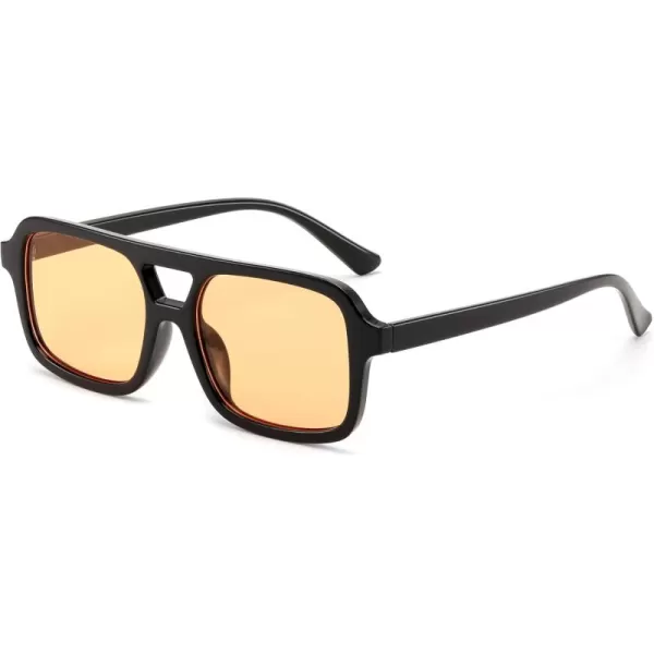 FEISEDY Retro 70s Aviator Sunglasses for Women Men Trendy Flat Square Frame UV400 Sunglasses B0174006 Black  Orange