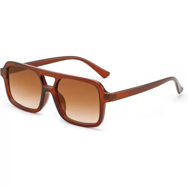 FEISEDY Retro 70s Aviator Sunglasses for Women Men Trendy Flat Square Frame UV400 Sunglasses B0174007 Transparent Tea