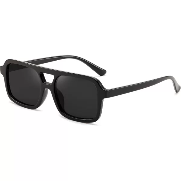 FEISEDY Retro 70s Aviator Sunglasses for Women Men Trendy Flat Square Frame UV400 Sunglasses B0174008 Black  Grey
