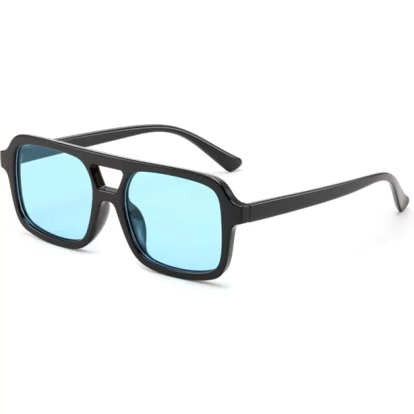 FEISEDY Retro 70s Aviator Sunglasses for Women Men Trendy Flat Square Frame UV400 Sunglasses B0174009 Black  Blue