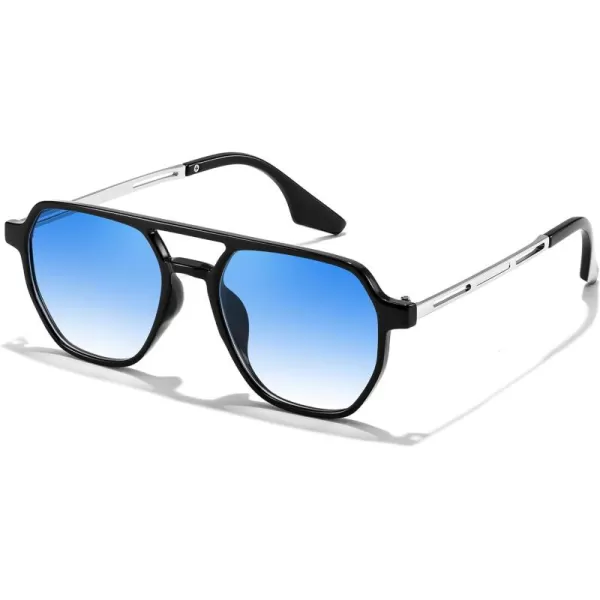 FEISEDY Retro 70s Aviator Sunglasses for Women Men Vintage Square Trendy Oversized Shades UV400 B0145Gradual Blue