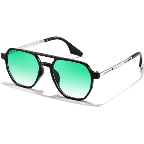 FEISEDY Retro 70s Aviator Sunglasses for Women Men Vintage Square Trendy Oversized Shades UV400 B0145Gradual Green