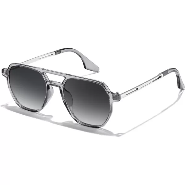 FEISEDY Retro 70s Aviator Sunglasses for Women Men Vintage Square Trendy Oversized Shades UV400 B0145Gradual Grey