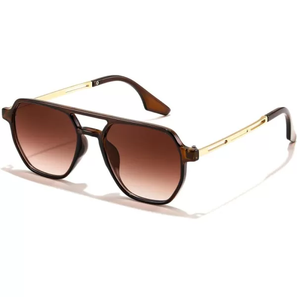 FEISEDY Retro 70s Aviator Sunglasses for Women Men Vintage Square Trendy Oversized Shades UV400 B0145Gradual Tea