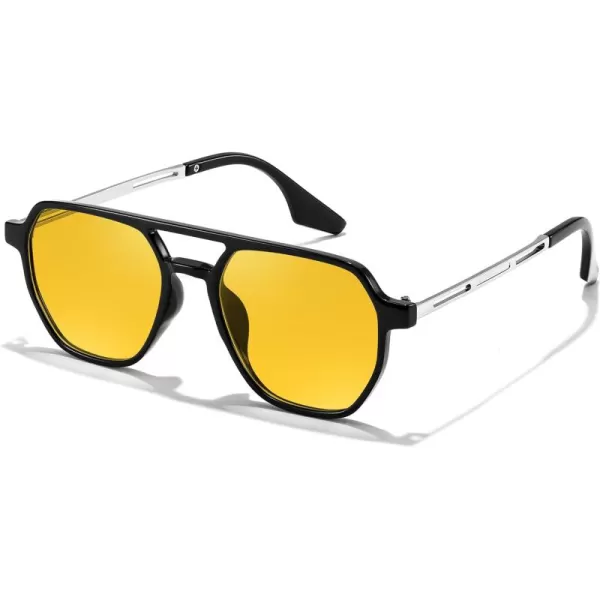 FEISEDY Retro 70s Aviator Sunglasses for Women Men Vintage Square Trendy Oversized Shades UV400 B0145Yellow