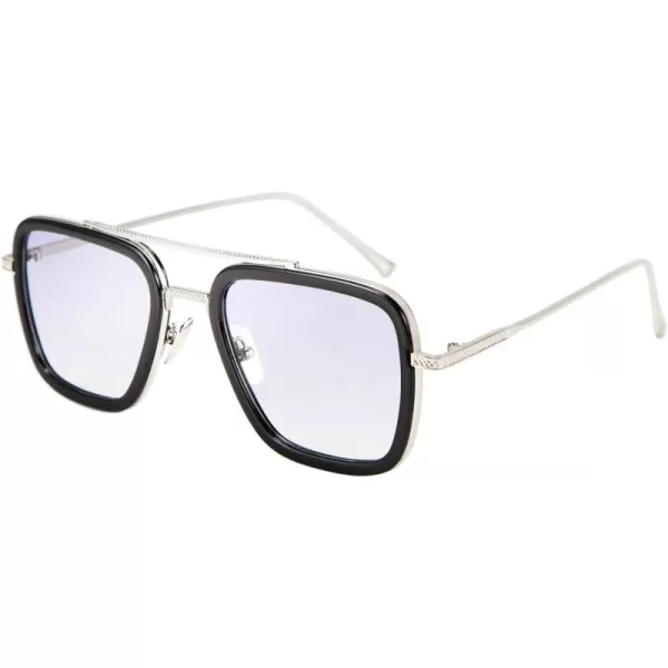 FEISEDY Retro 70s Pilot Sunglasses Tony Sunglasses Trendy Women Square Sun Glasses B2510BlackSilver Frame Light Gradient Lens Tony Stark Color