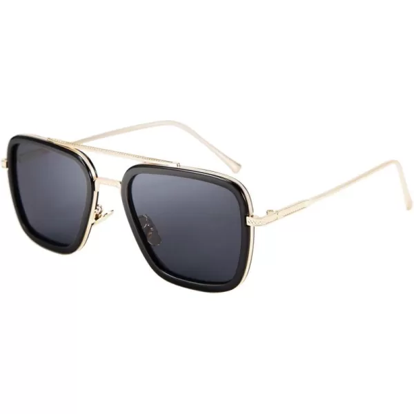 FEISEDY Retro 70s Pilot Sunglasses Tony Sunglasses Trendy Women Square Sun Glasses B2510Blackgold