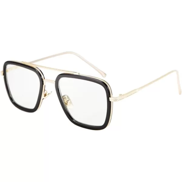 FEISEDY Retro 70s Pilot Sunglasses Tony Sunglasses Trendy Women Square Sun Glasses B2510Blackgoldclear