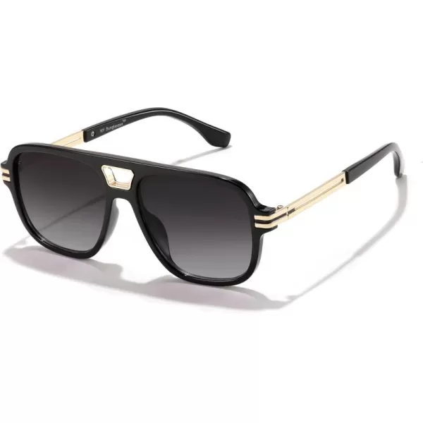 FEISEDY Retro Aviator Sunglasses for Women Men Vintage Trendy Oversized Square Shades UV400 B0106Black Frame  Gradual Grey Lens