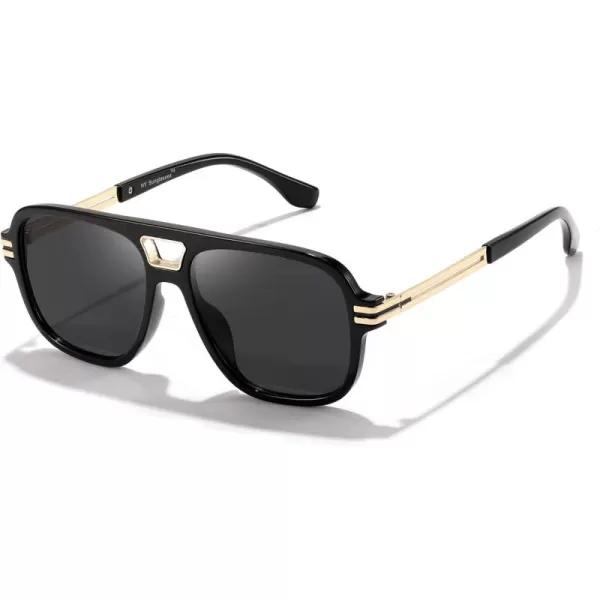 FEISEDY Retro Aviator Sunglasses for Women Men Vintage Trendy Oversized Square Shades UV400 B0106Black Frame  Grey Lens