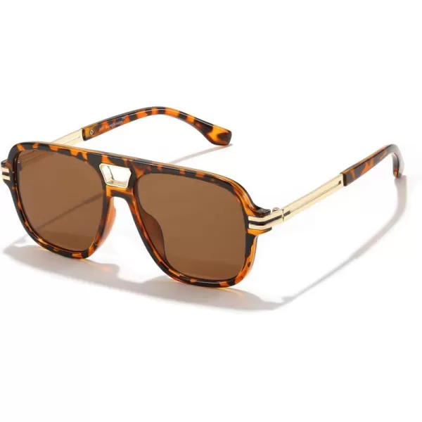FEISEDY Retro Aviator Sunglasses for Women Men Vintage Trendy Oversized Square Shades UV400 B0106Leopard Frame  Tea Lens