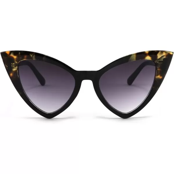 FEISEDY Retro Cat Eye Sunglasses for Women Fashion Vintage Cateye Sun Glasses B2235001 Black Leopard FrameGrey Gradient Lens
