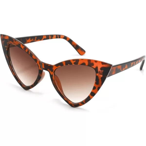 FEISEDY Retro Cat Eye Sunglasses for Women Fashion Vintage Cateye Sun Glasses B2235003 Leopard FrameTea Gradient Lens
