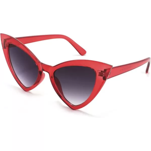 FEISEDY Retro Cat Eye Sunglasses for Women Fashion Vintage Cateye Sun Glasses B2235005 Red FrameGrey Gradient Lens
