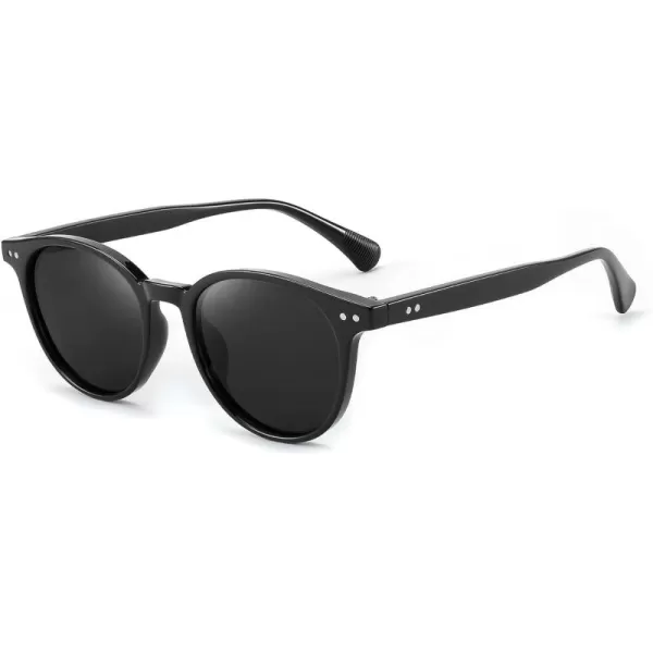 FEISEDY Retro Round Polarized Sunglasses Women Men Trending Shades Fashion Circle Sun Glasses B2808001 Black Frame  Grey Lens