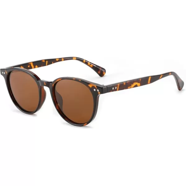 FEISEDY Retro Round Polarized Sunglasses Women Men Trending Shades Fashion Circle Sun Glasses B2808002 Leopard Frame  Tea Lens