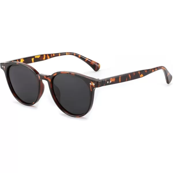 FEISEDY Retro Round Polarized Sunglasses Women Men Trending Shades Fashion Circle Sun Glasses B2808003 Leopard Frame  Grey Lens