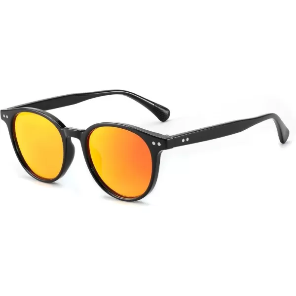 FEISEDY Retro Round Polarized Sunglasses Women Men Trending Shades Fashion Circle Sun Glasses B2808005 Black Frame  Red Mirror Lens